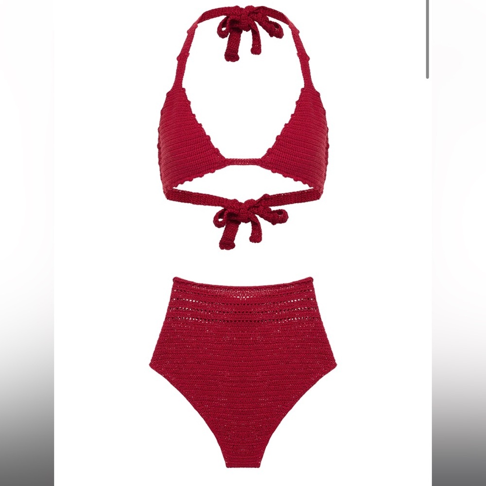Carolina K Anthropologie‎ Free People Crochet Bikini Set in Burgundy NWT XS
